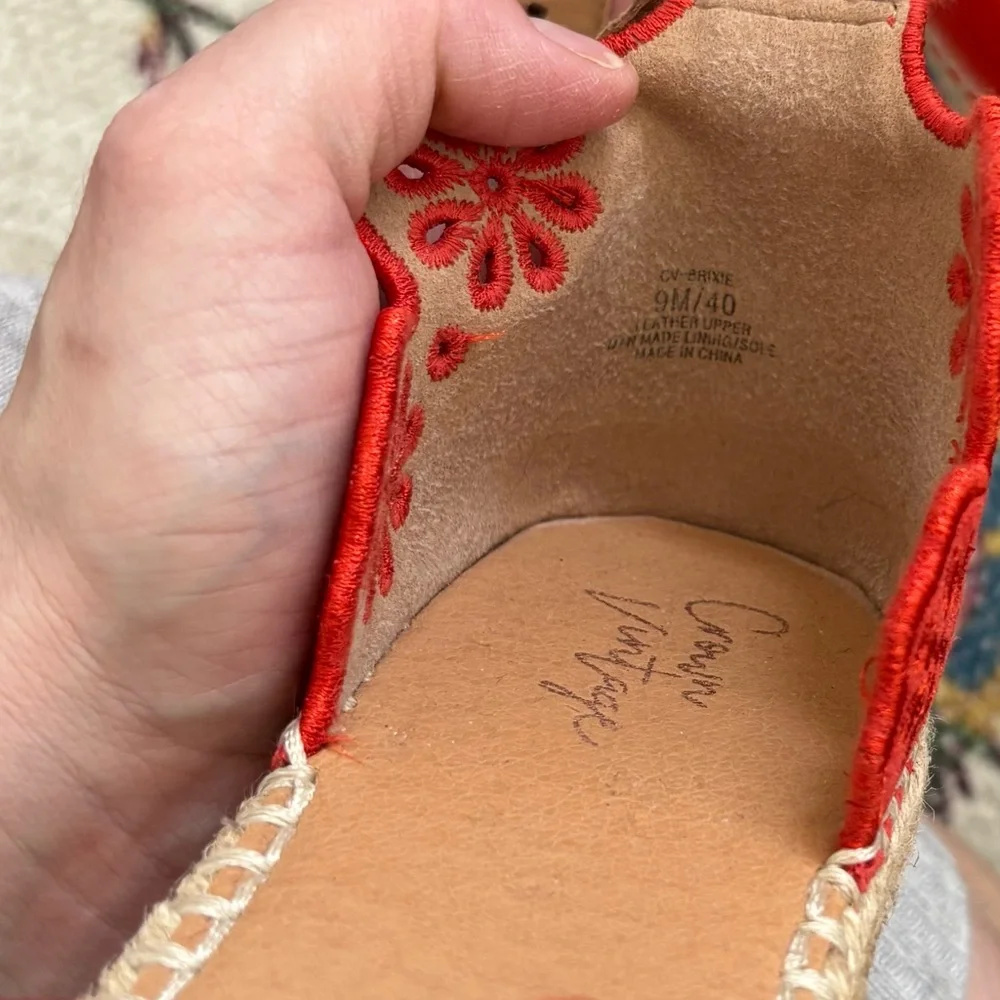 Crown Vintage Brixie Red Orange Espadrille Wedge Sandals with Ankle Strap - Picture 10 of 11